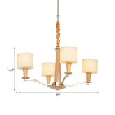 Lámpara de techo radial beige moderna - Accesorio colgante de madera de 4 cabezas con pantalla de vidrio color crema